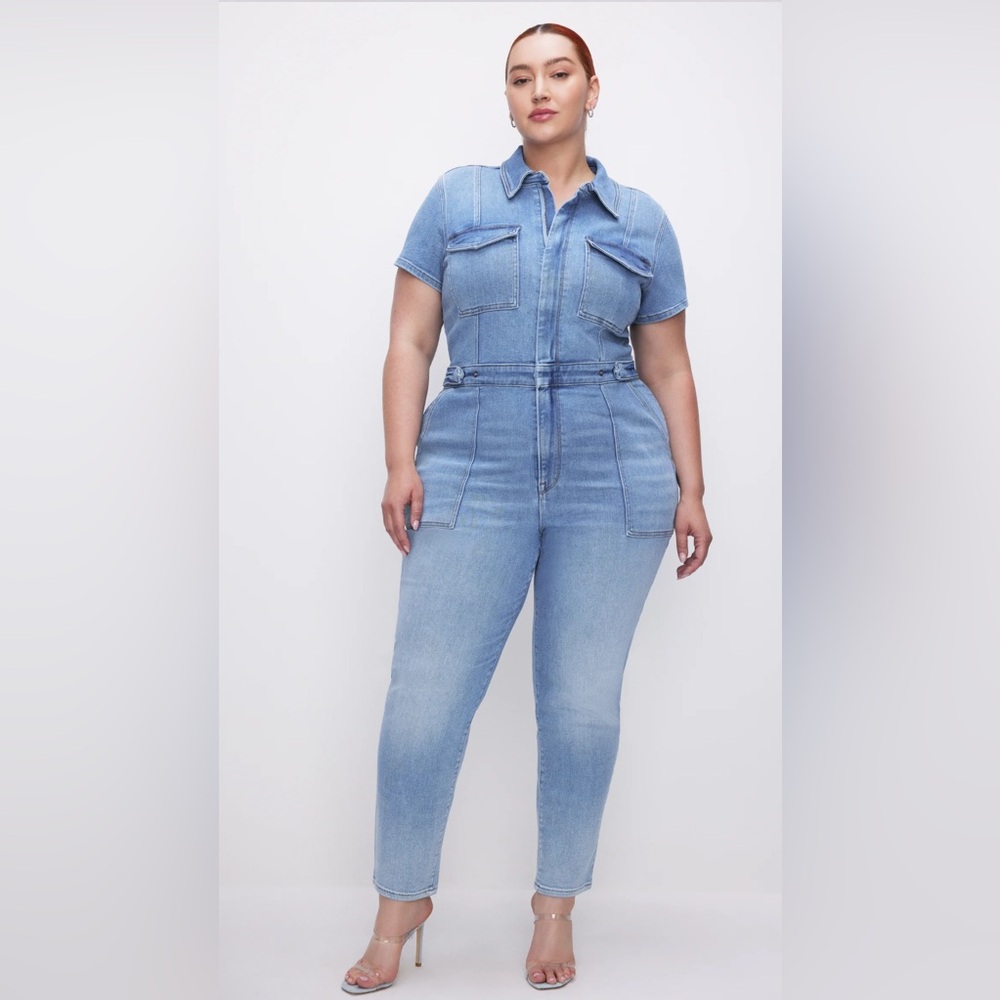 🔥 NEW GOOD AMERICAN “FIT FOR SUCCESS” JUMPSUIT – SIZE 7 (4X) – BLUE274